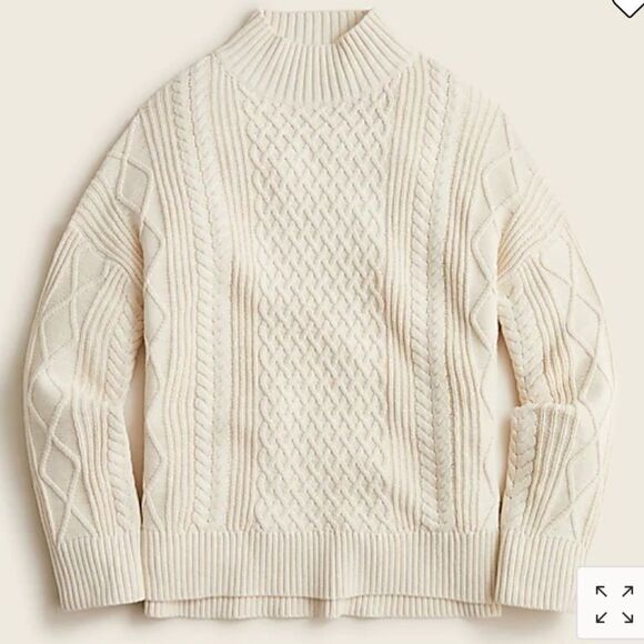 J. Crew Long cotton cable-knit mockneck sweater Item BD709 - Picture 1 of 9